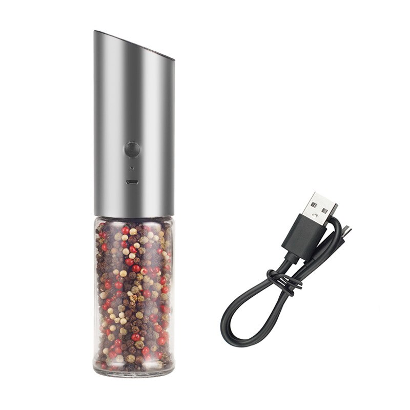 Electric Salt &amp; Pepper Grinder USB Rechargeable Pepper Mill Adjustable Coarseness LED Light Automatic Spice Grinder Kitchen Tool: 1PCS
