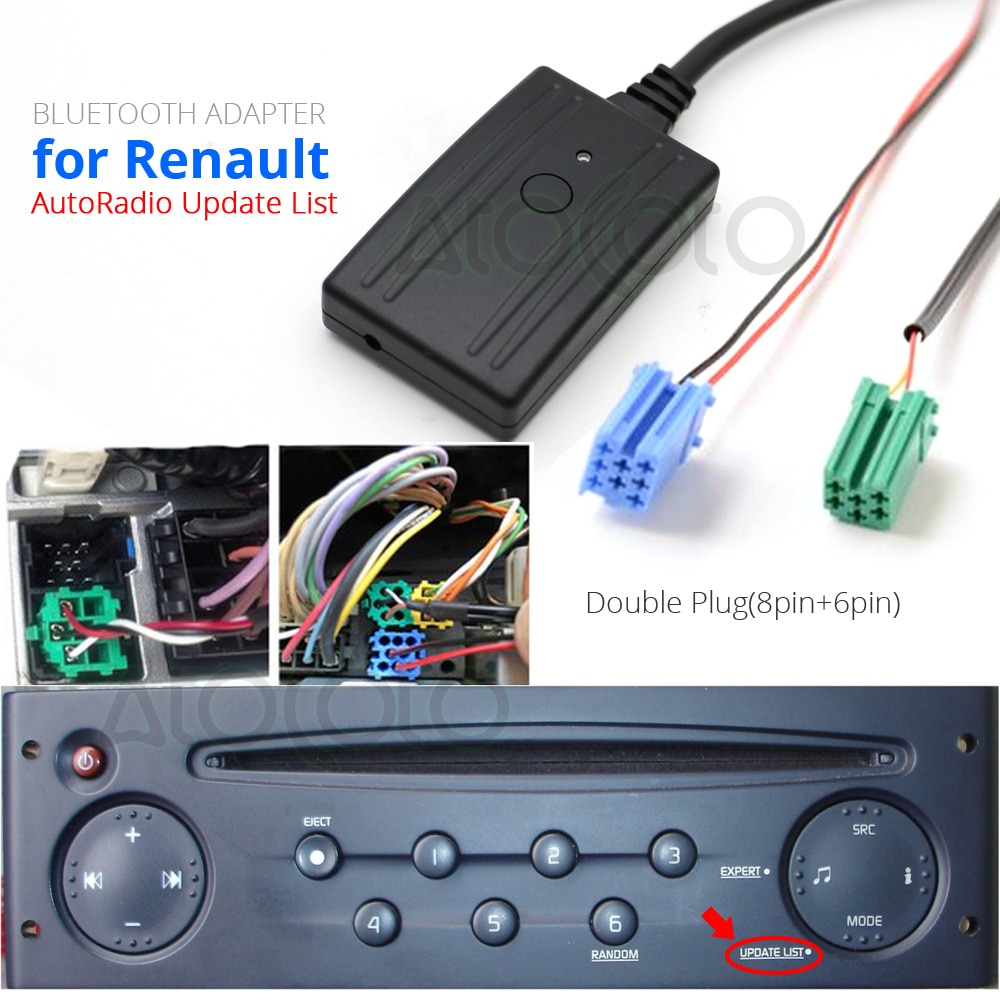 Bluetooth Car Kit Phone Call Handsfree 8 + 6 Pin MINI ISO Plug Cable Adapter for Renault Updatelist Radio Stereo with AUX in