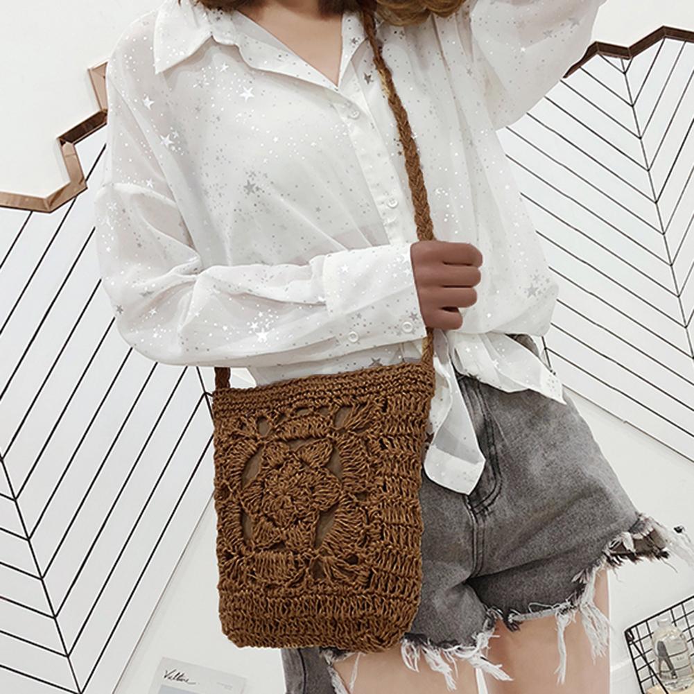 Zomer Stro Crossbody Vintage Vrouwen Meisjes Bloem Gehaakte Gevlochten Schoudertassen Rotan Strandtas Reizen Shopper Totes