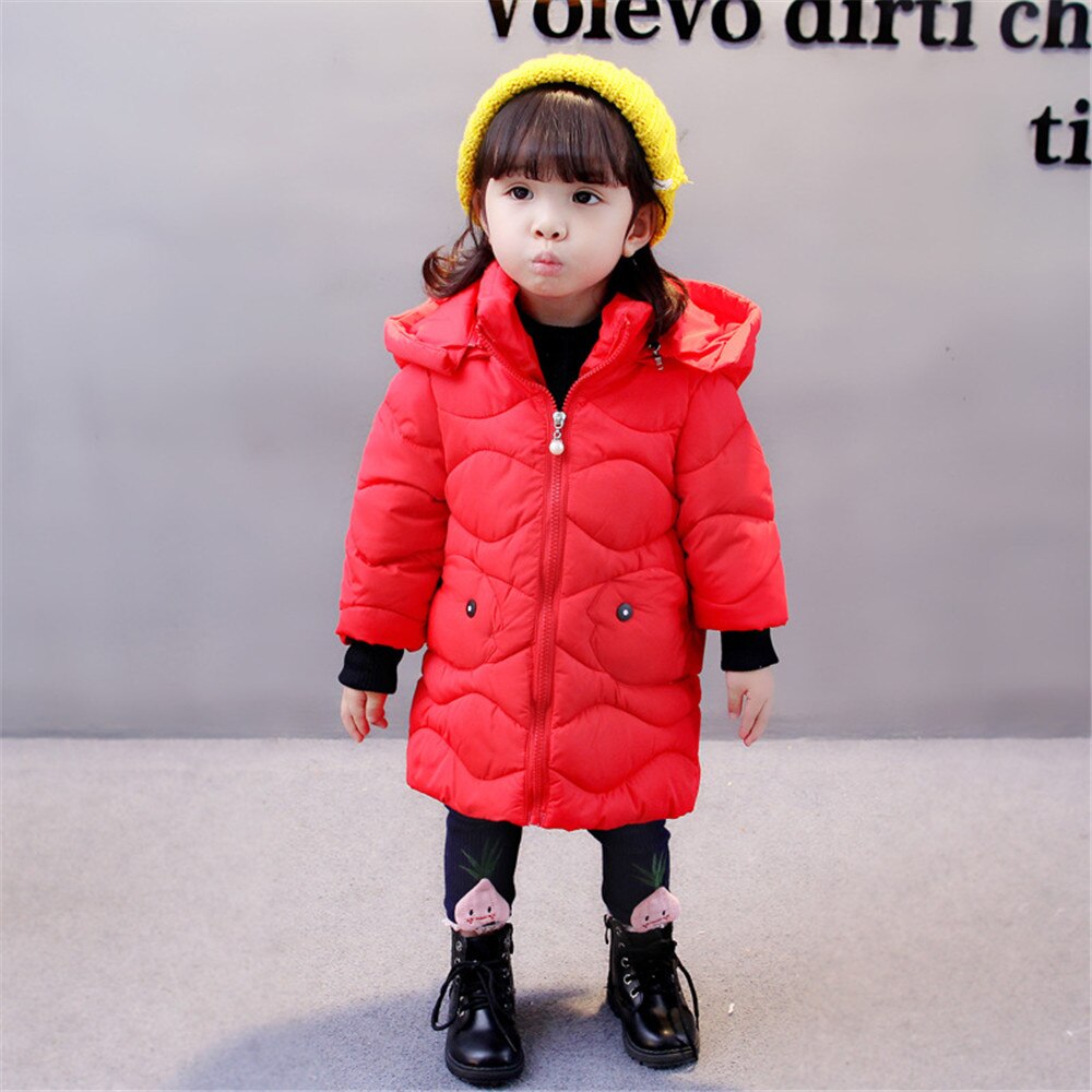 WenaZao Infant Toddler Baby Girls Down Jacket Winter Warm Cartoon Print Knee Length Padded Coat with Hood: Red / 3T