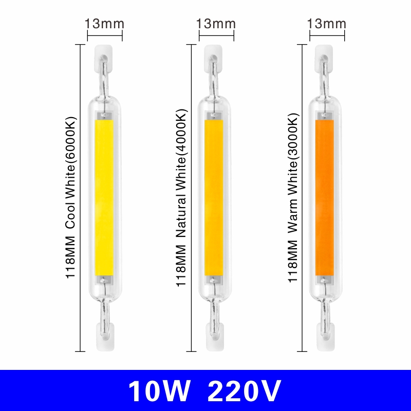 R7S LED 78mm 5W 8W R7S projecteur 118mm 10W 20W 220V 230V 240V COB lampe ampoule Tube de verre remplacer 30W 50W 100W lampe halogène lumière: WHITE / green