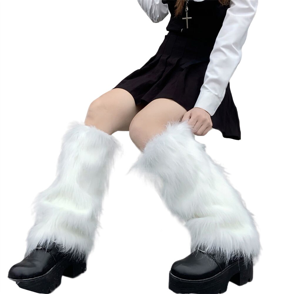 Jambières en peluche épaisse pour femmes, couvre-jambes en fausse fourrure, couleur unie, Tube central, automne hiver
