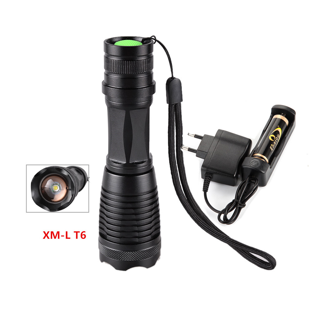 LED Flashlight XM-L T6 1000LM Torch 5 Modes Zoom Flashlight Camping lamp SET Contains 18650 batteries and chargers