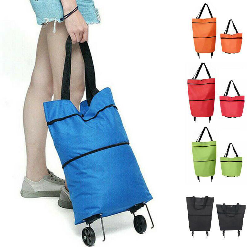 1PC Shopping Bags Folding Grocery Storage Handbag Large Capacity With wheels Reusable Folding Grocery Nylon Handbag