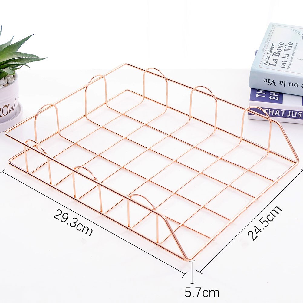 Metal Stackable Storage Basket Magazine Newspaper Organizer Nordic Rose Gold Frame Rack Office Desktop A4 Paper Finishing Basket