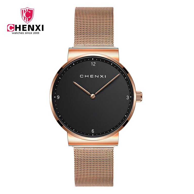 CHENXI relojes de mujer moda couple montre-bracelet minimaliste montre-bracelet pour hommes relogio feminino femmes montres à quartz hodinky: Woman rosegold black