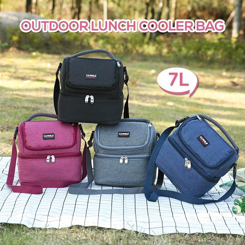 Double-Deck Insulated Lunch Bag Women Thermal Large Capacity Cooler Bag Portable Lunch Tote Food Bag