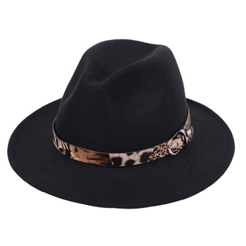 Newest Women Ladies Wool Felt Fedora Hat Leopard Print Wide Brim Wool Panama Casual Formal Party Winter Fedoras