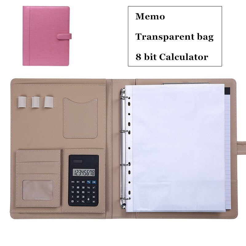 Luksusowy Organizer notatnik A4 klamra segregator Folder torba na dokumenty teczki z kalkulatorem notatnik artykuły papiernicze: B Pink