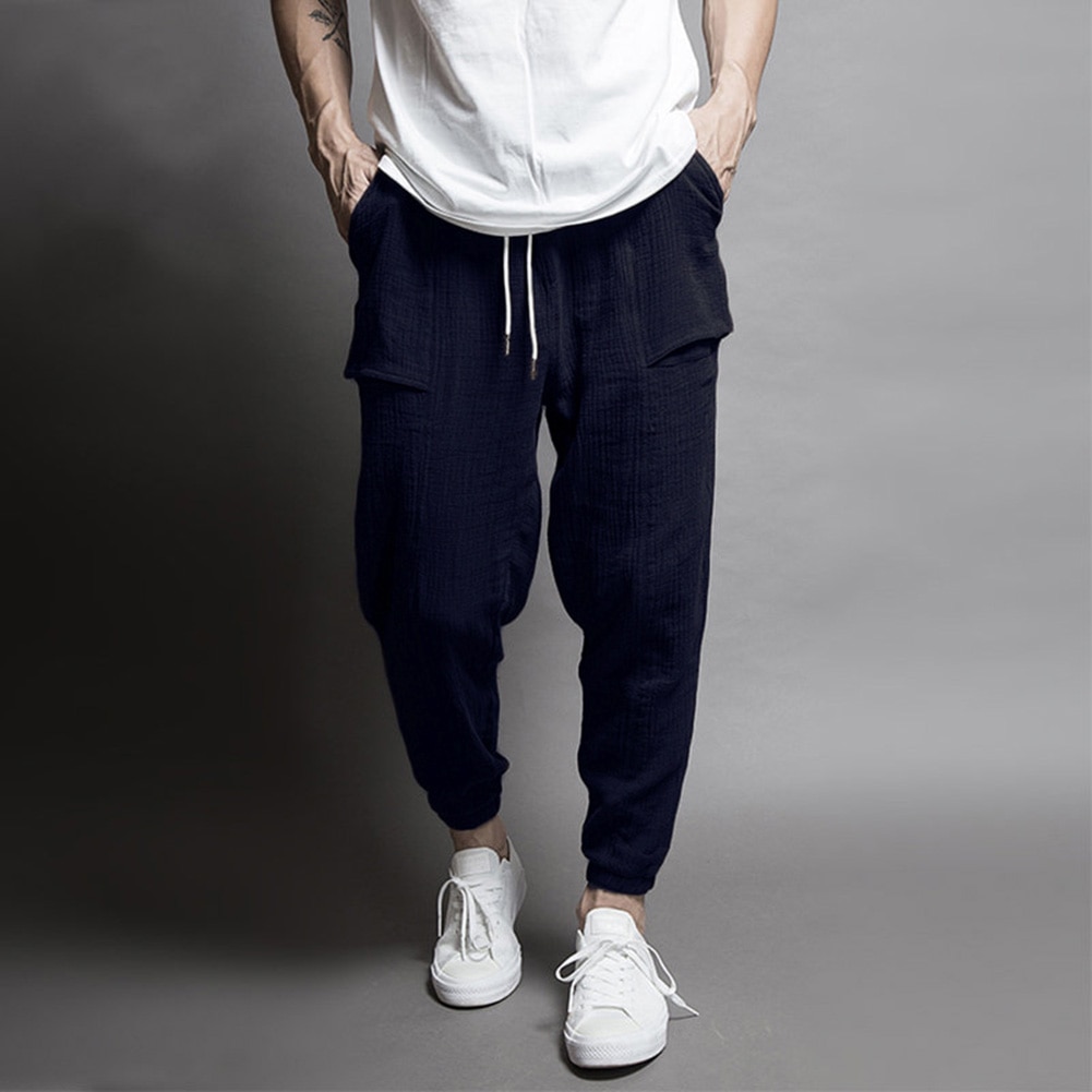 Casual Men Loose Drawstring Sports Gym Trousers Long Ankle Banded Bloomers Pants