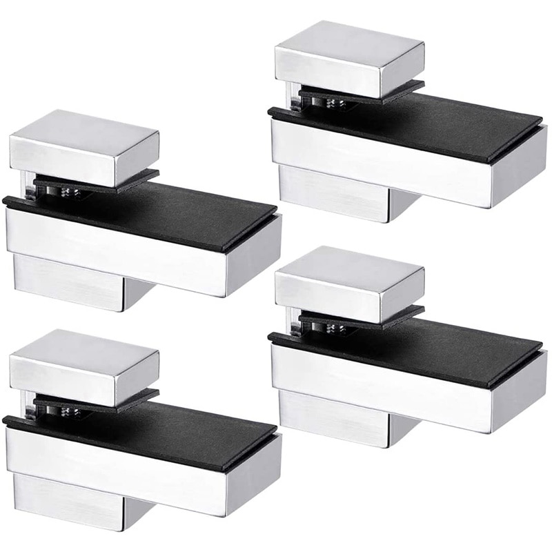 Gl Shelf Bracket, Gl Clamp Solid Zinc Alloy Adjustable Wall Mount for 4-15mm Wood or Gl Shelves, 4Pcs