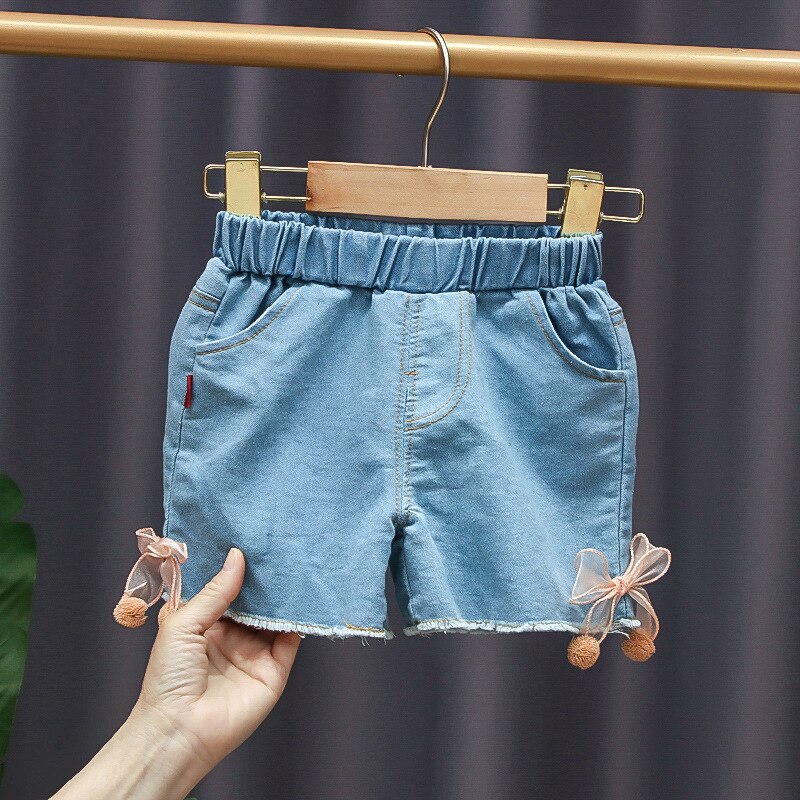 Baby Meisjes Shorts Jeans Zomer Dunne Bloemen Kids Denim Korte Broek Elastische Taille Peuter Meisjes Shorts Kinderen Kleding