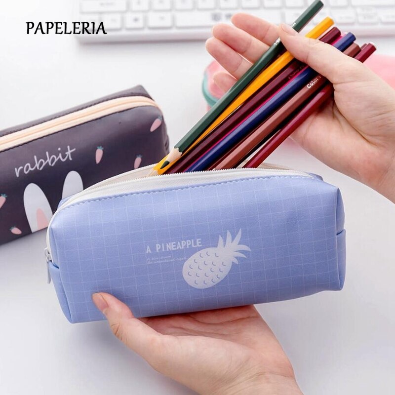 Skola pu läder pennfodral frukt vattenmelon ananas pennväska för flickor brevpapper kawaii penna kassatillbehör