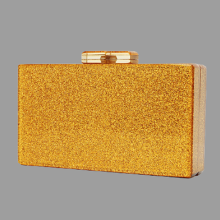 Caixa acrílica de glitter dourada embreagens para mulheres, bolsa de mão para a noite, carteira com fecho de metal espelhado, bolsa de mão de marca feminina