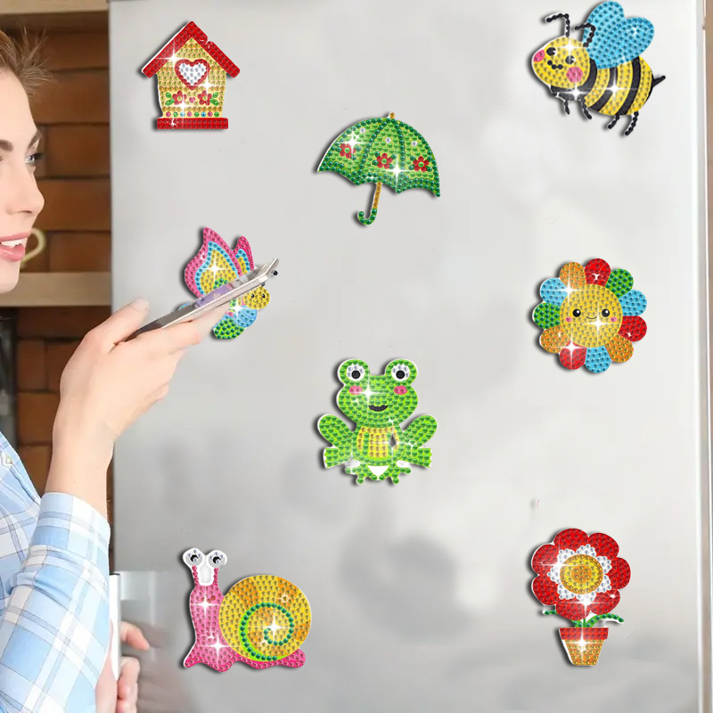 8 / DIY koelkast Diamond Painted magneet Bloem Kikker Bij Vlinder Diamond Art Kit Koelkastmagneet Wijnkast, Bar
