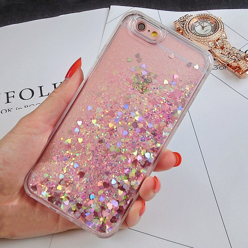 Liquido lusso Glitter Sabbia Stella Casse Del Telefono Mobile Per il iPhone 6 6s 5 5S 5SE 7 7 Plus cuore Dinamico Posteriore In Plastica Morbida Bordo Fundas: For iPhone 5 5S / Pink