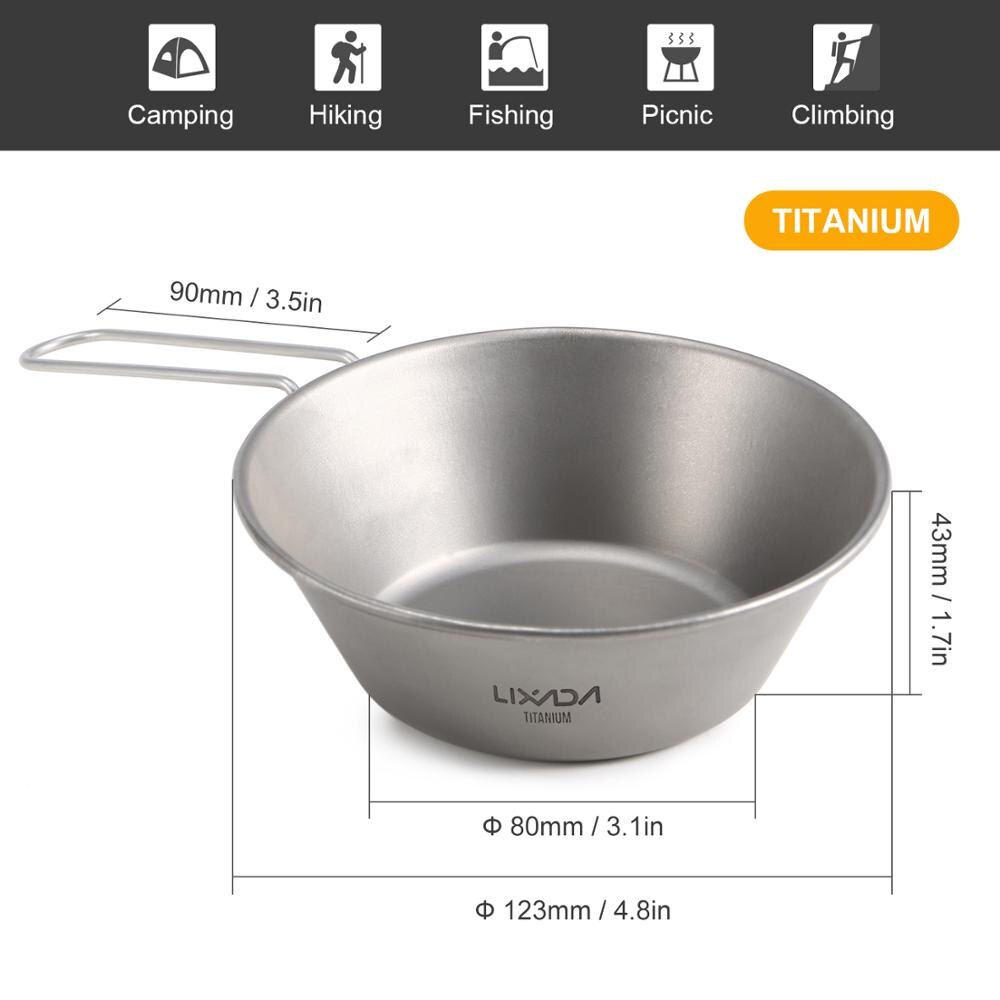 Titanium Bowl with Folding Handles Camping Bowl Dinner Food Container Outdoor Pan for Outdoor Camping Hiking Backpacking: Titanium