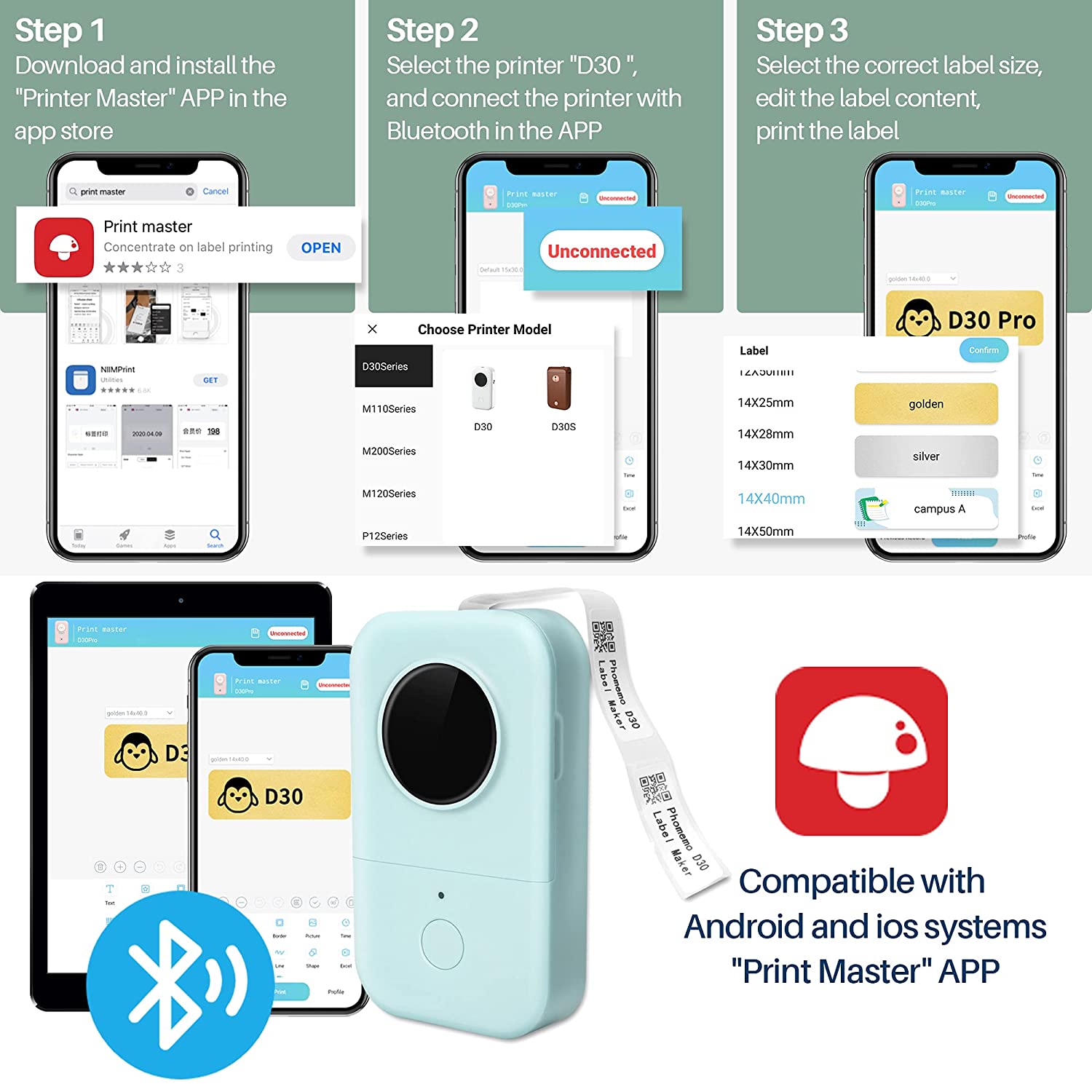 Version Phomemo D30 Smart Mini Label Maker Wireless Thermal Label Machine Compatible with IOS and Android System