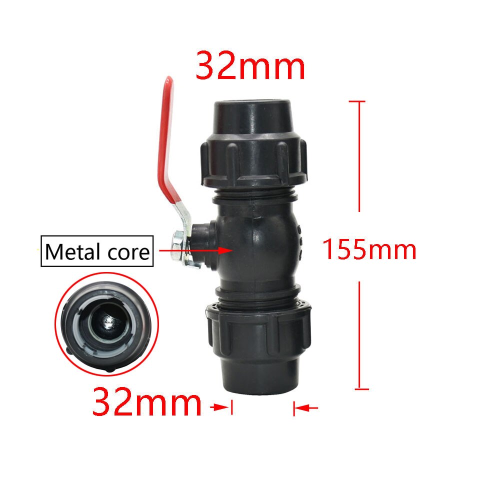 20/25/32/40/50/63Mm Plastic Waterleiding Snelkoppeling Tap Pe Buis koppeling Farm Plastic Metalen Kern Kogelkraan Fittings: 32mm