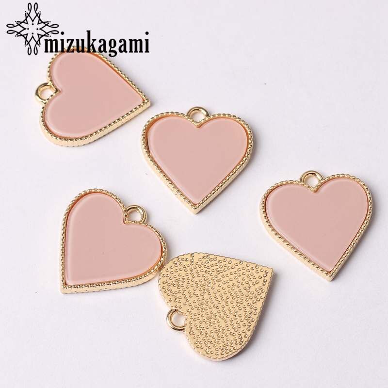 Zinc Alloy Golden Resin Candy Sweet Heart Cute Charms 20mm 6pcs/lot For DIY Necklace Jewelry Making Finding Accessories: pink