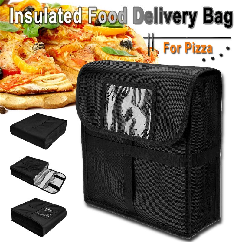 Bolsa de armazenamento de pano oxford, estojo portátil durável para entrega de pizza, recipiente de resistência térmica, caixa isolada de alimentos frescos, 16 Polegada: 11 Inch Black