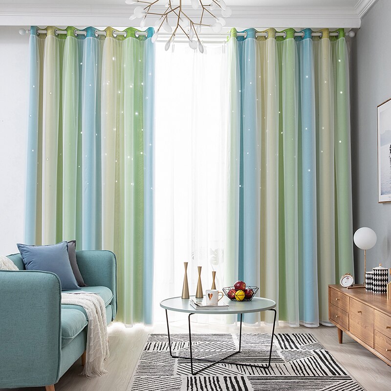 Dubbele Laag Verduisterende Gordijnen Ster Uitsparing Voor Woonkamer Home Decor Wit Sheer Gordijn Panelen Voor Babys Slaapkamer