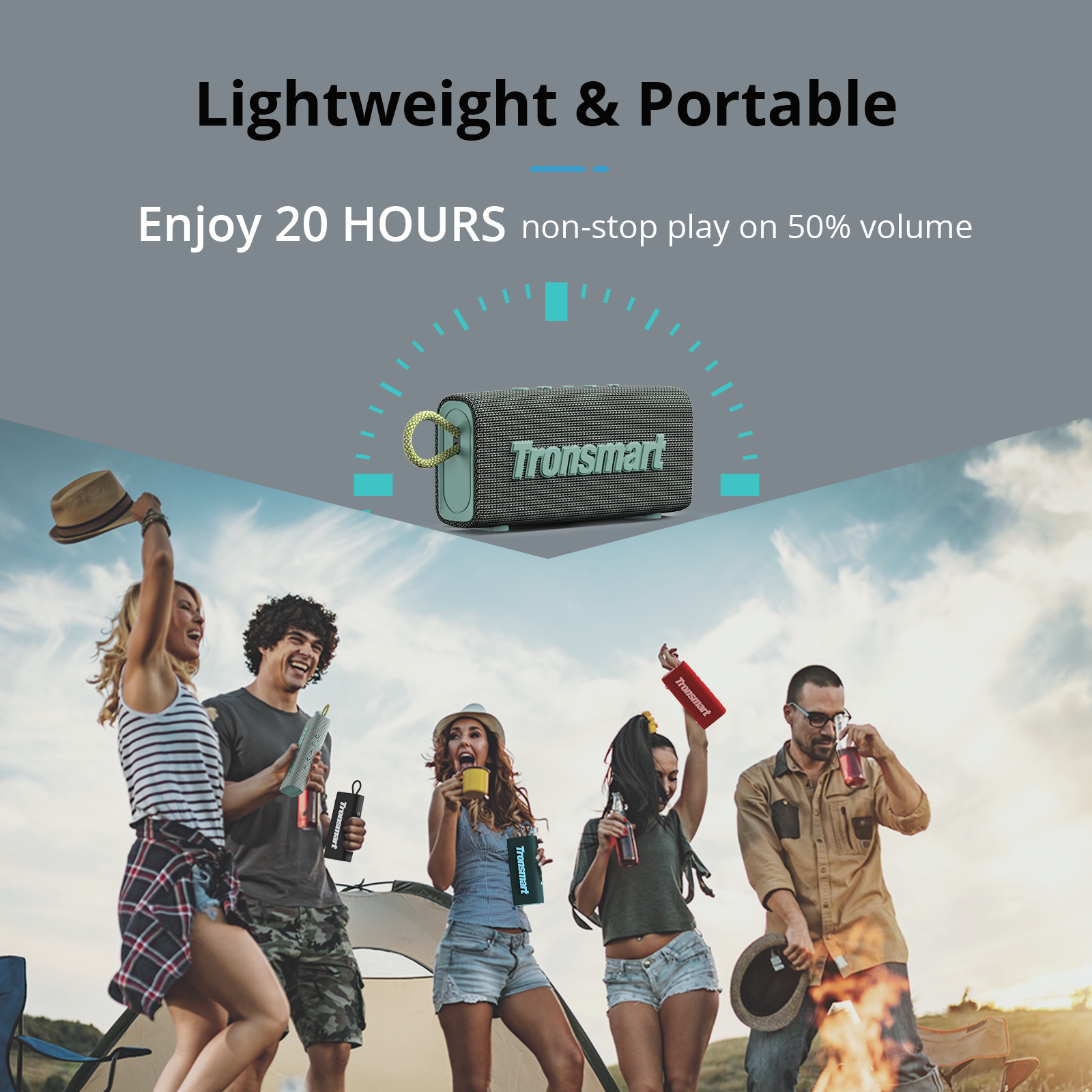 Tronsmart Trip Haut-parleur Bluetooth 5.3 Haut-parleur portable à double pilote avec étanche IPX7, véritable stéréo sans fil pour haut-parleur extérieur