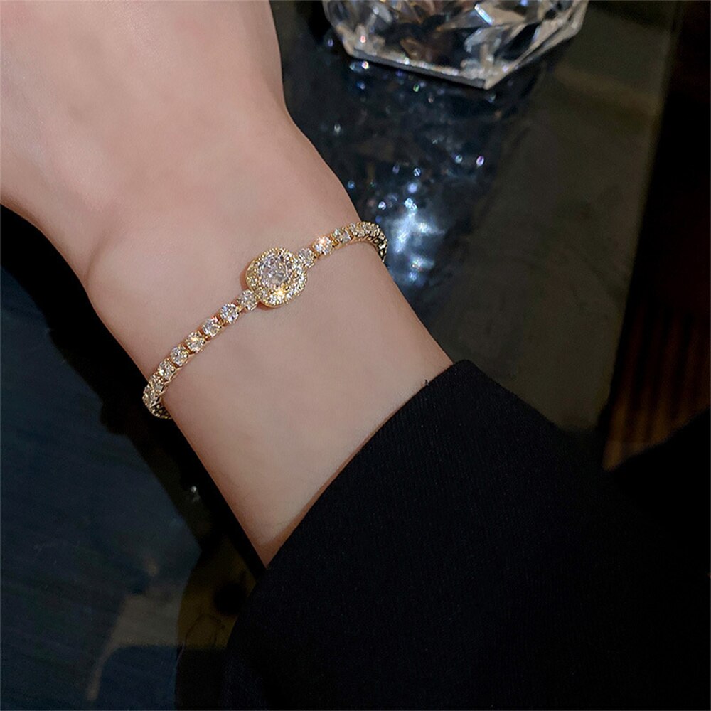 Trendy Quadratischen Diamant Kristall Tennis Armbänder für Frauen Geometrie AAA Zirkonia Strass Perle Kette Partei Edlen Schmuck