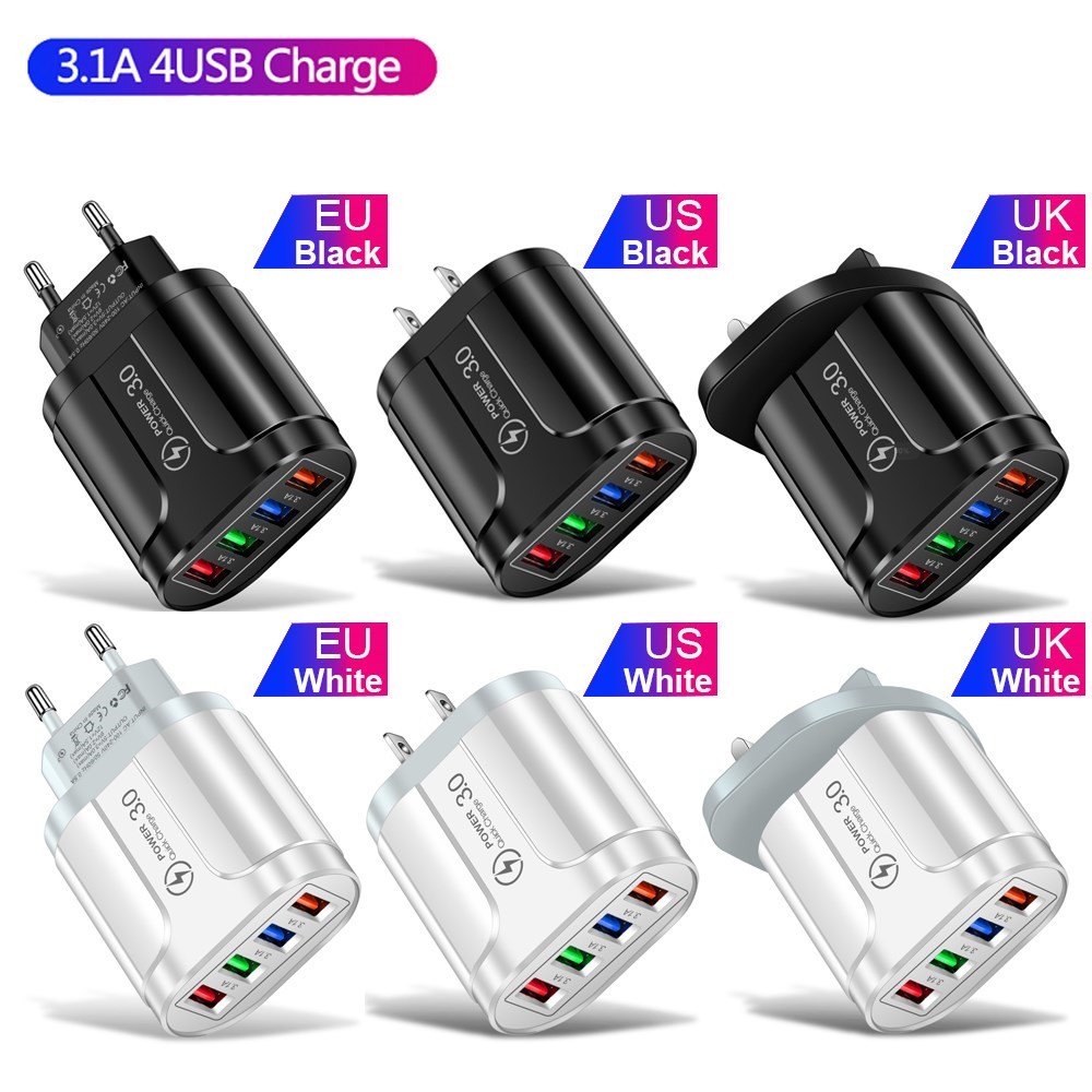 Uthai HC-385 3A 4-Port Mobiele Telefoon Oplader Led Licht 4 Usb Lader Opladen Hoofd Mobiele Telefoon Reislader