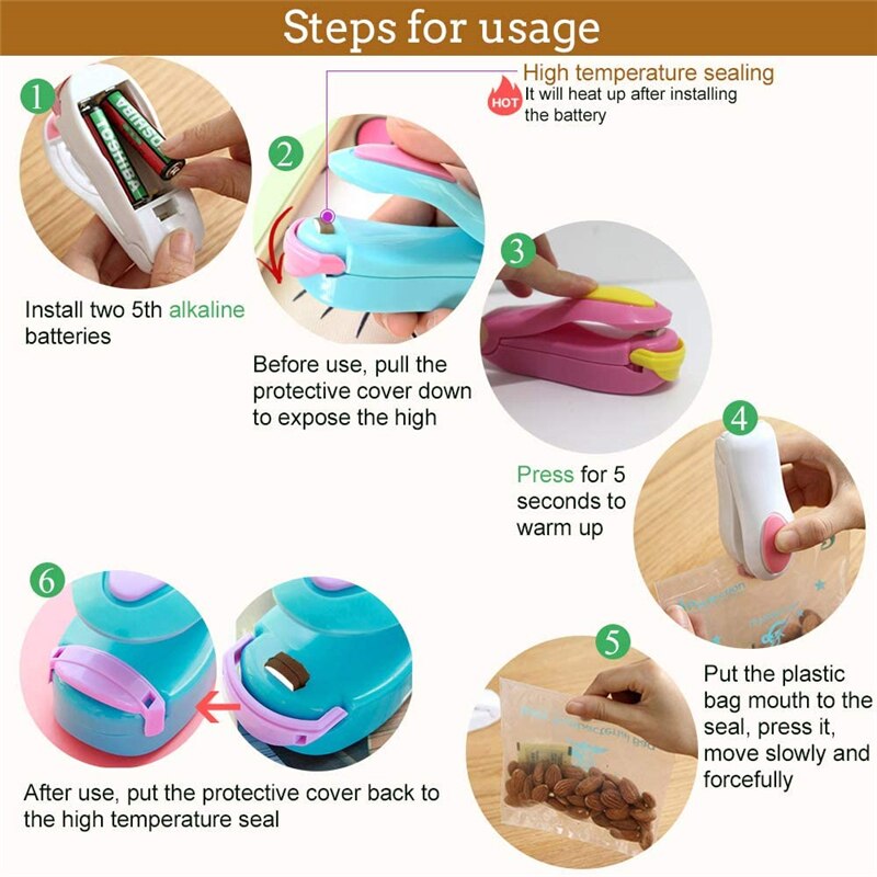 5 Color Mini Portable Food Clip Heat Sealing Machine Handheld Sealer Home Snack Bag Resealer Kitchen Accessories Food Saver Tool