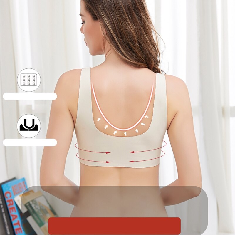 Women Seamless Sports Bra Adjustable Front Closure Elastic V-neck Push Up Underwear Lace Trim Sports Bras Women's Sportswear