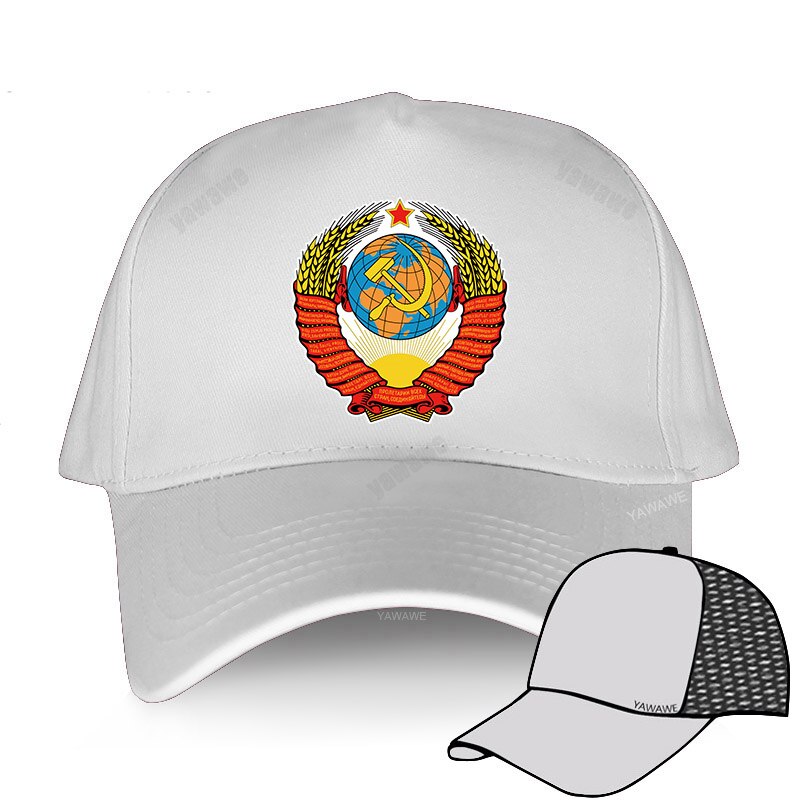 Soviet emblem hat Russia Ussr Flag cap CCCP print Baseball cap Men women USSR Soviet Union Man bone adjustable snapback hat: white mesh