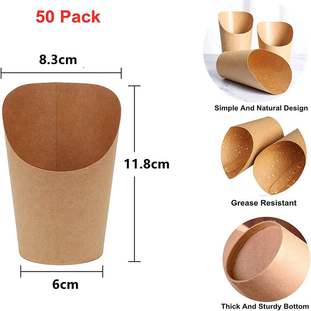 50 Pcs 140z French Fries Cups Disposable Kraft Paper Cups Snack Containers Charcuterie Baking Cups Take-Out Dessert Supplies