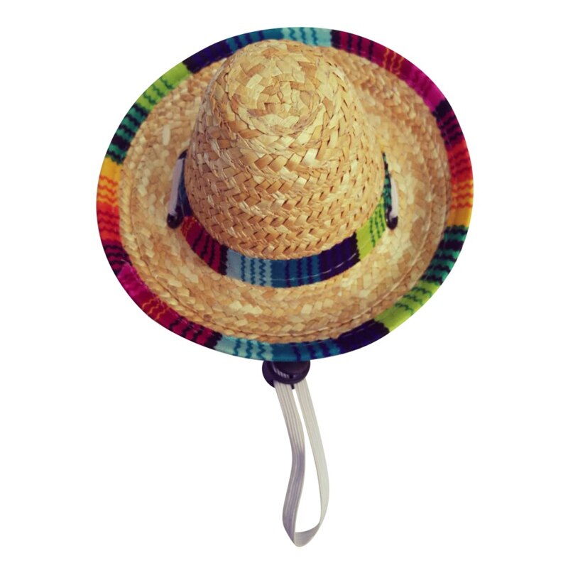 Sombrero mejicano de paja con hebilla ajustable para mascotas, Sombrero tejido de paja para perros, traje ajustable: B