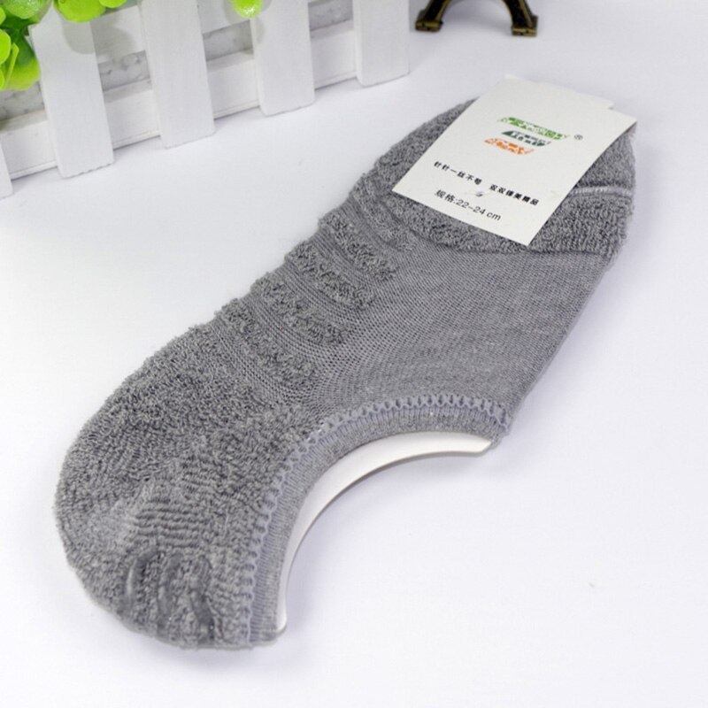 Calcetines de algodón con fondo de toalla para mujer, medias de silicona antideslizantes, invisibles, 5 par/lote, primavera y otoño,: Gray