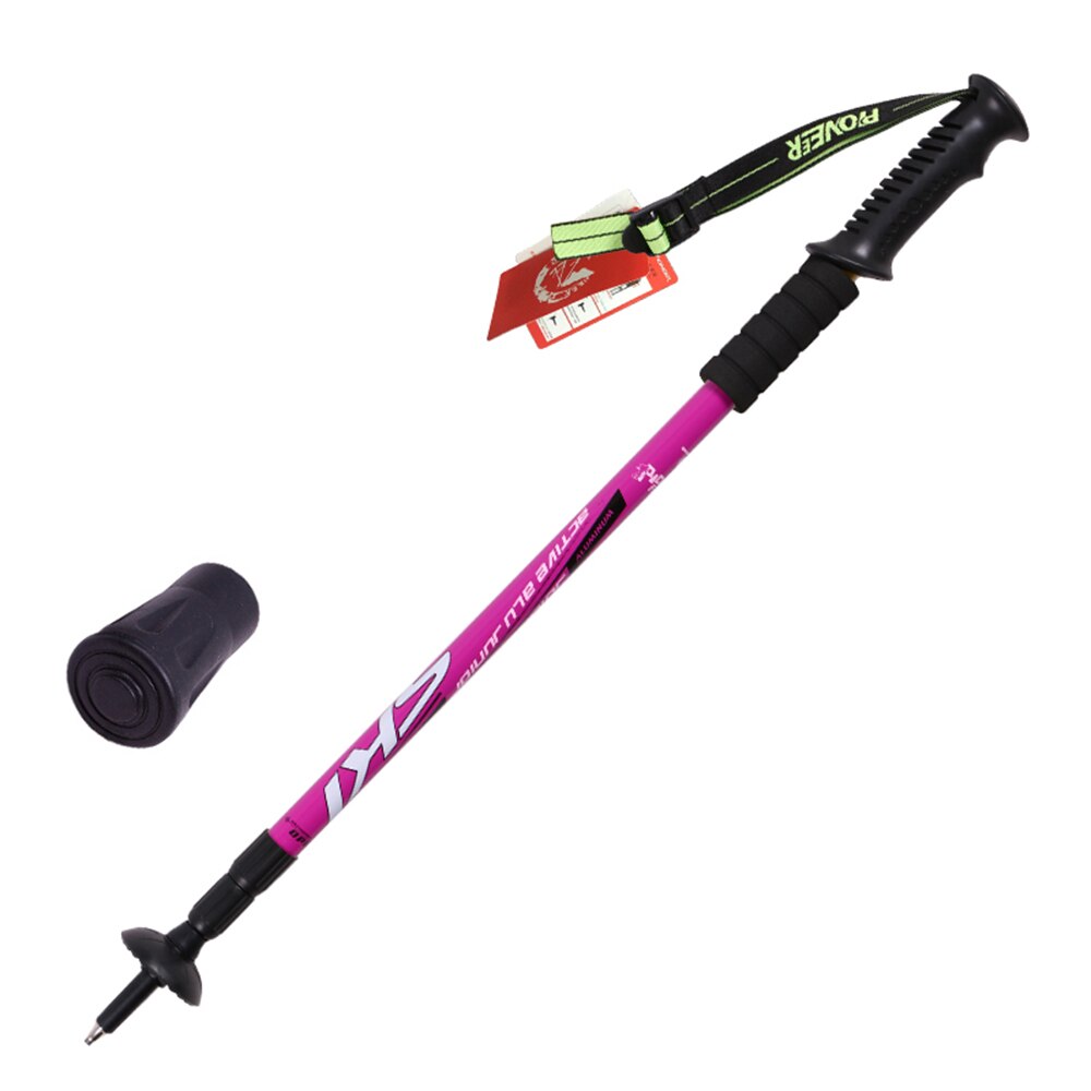 1 sztuk 3-sekcja aluminiowe anty zaszokować kijki trekkingowe piesze wycieczki kij robić trekkingu rozszerzenie regulowany teleskopowe kije spacerowe: purpurowy