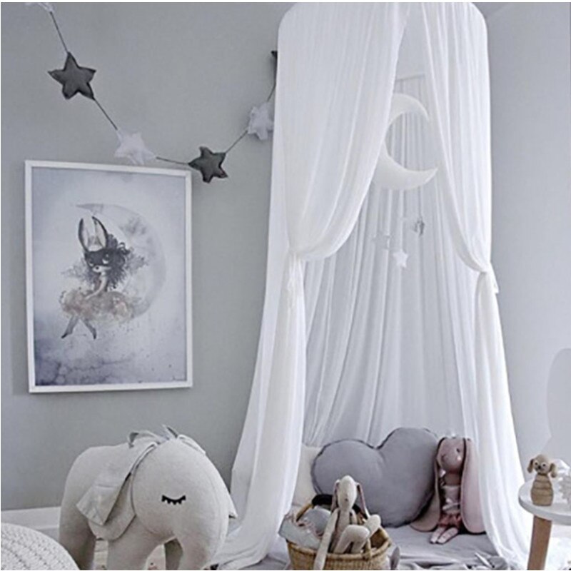 1pc 50cm nordisk stil prinsessa spets barn barnsäng baldakin gardin rum myggnät sängkläder rund kupol barn lek tält hus inredning: Vit