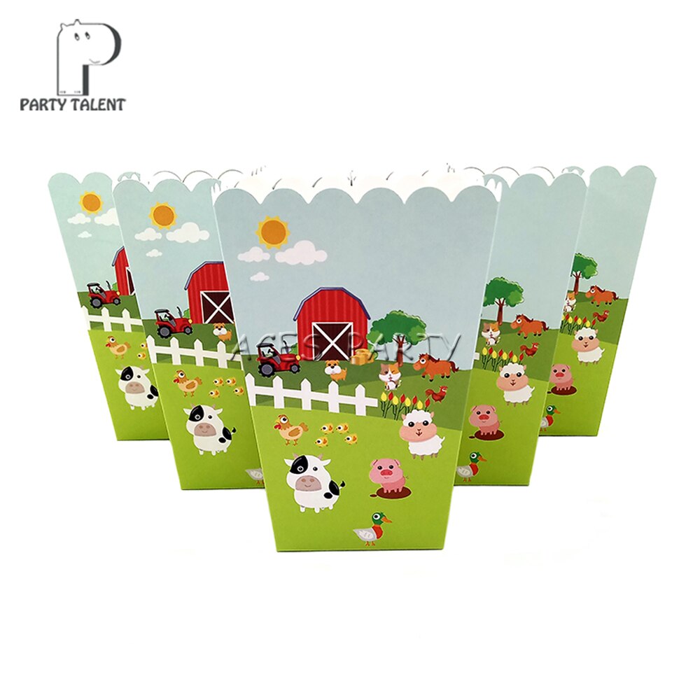 8pcs/Lot Popcorn Box For Kids Children Farm Animals Theme Birthday Party Baby Shower Decoration Supplies