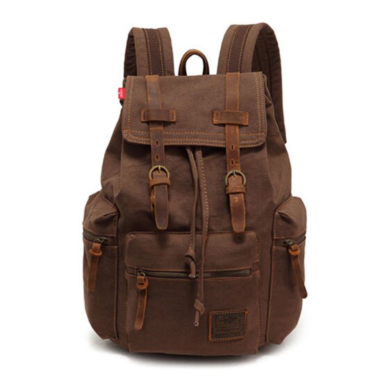 Scione Vintage Reise Rucksäcke Männer Leinwand Schule Laptop Kordelzug Bagpack Große Kapazität Retro Teenager Schulter Taschen: Coffee Small