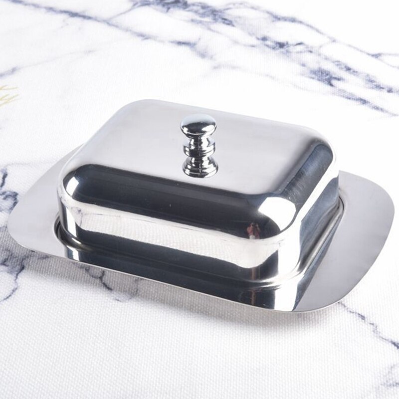 CSS Luxious Stainless Steel Butter Dish Box Container Shiny Cheese Server Storage Keeper Tray with Easy to Hold Lid