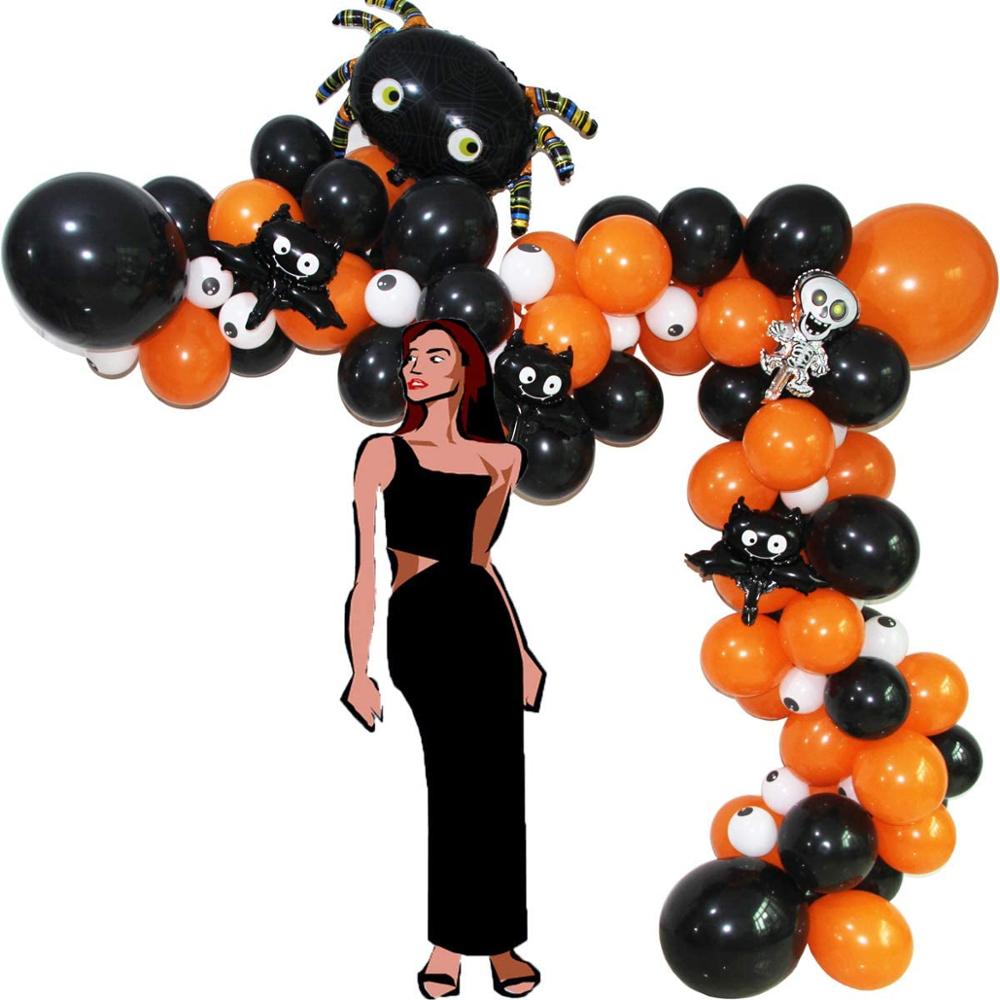 93Pcs Halloween Ballon Boog Guirlande Kit Zwart Oranje Ballonnen Spider Ballon Voor Halloween Thema Party Achtergrond Decoraties