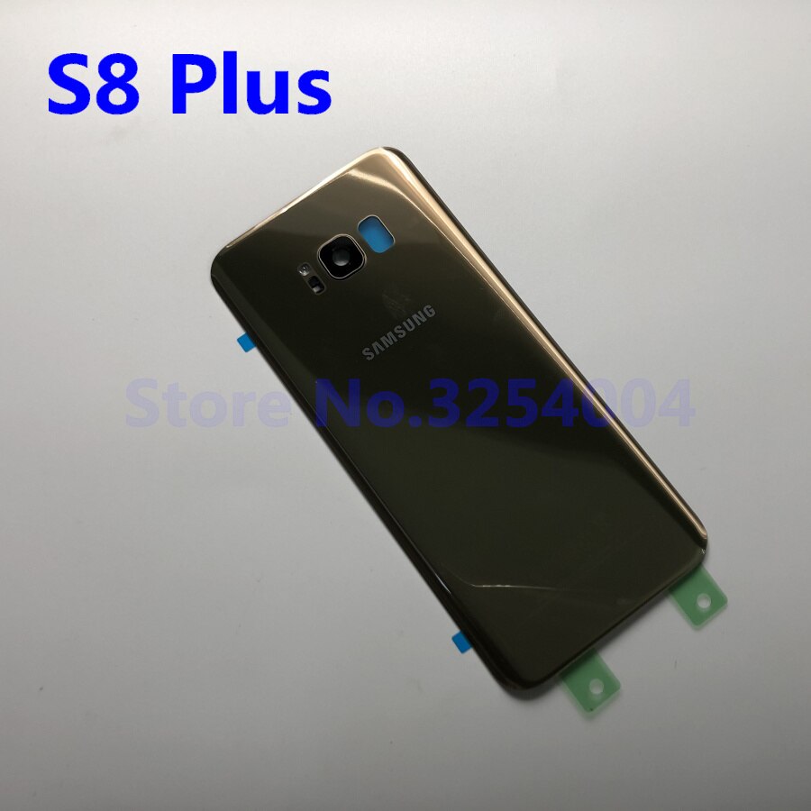 Tapa trasera de la batería funda para Samsung Galaxy S8 G950 S8 + G955 S8 Plus cubierta trasera de cristal + adhesivo + Marco de lente de cristal de la cámara: S8 Plus Gold