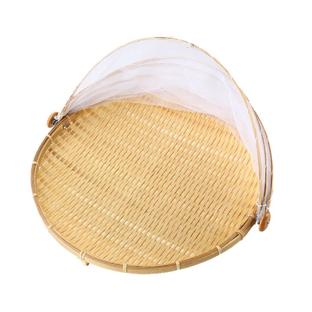 Bambu picknick mat servering korg anti flugor insekt nät täcka bröd frukt bricka