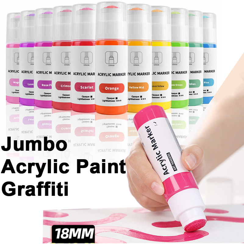 Marcadores de colores Jumbo Graffiti, punta de fieltro Jumbo, marcadores de pintura acrílica para pintura en roca, piedra, cerámica, vidrio, madera, lienzo, 18mm