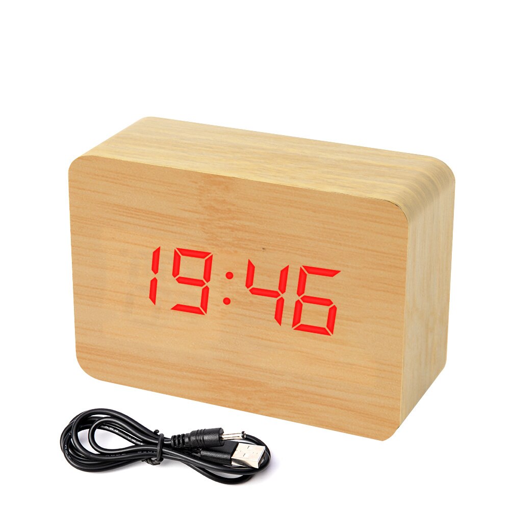 Houten bamboe led digitale wekker klok despertador moderne temperatuur bureauklok led elektronisch: Bamboe hout rood