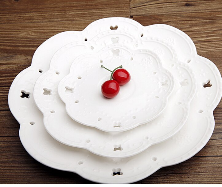 6-8 "Vlinder Bloem Holle Keramische Plaat Europese Opluchting Kant Salade Taart Plaat Pizza Plaat