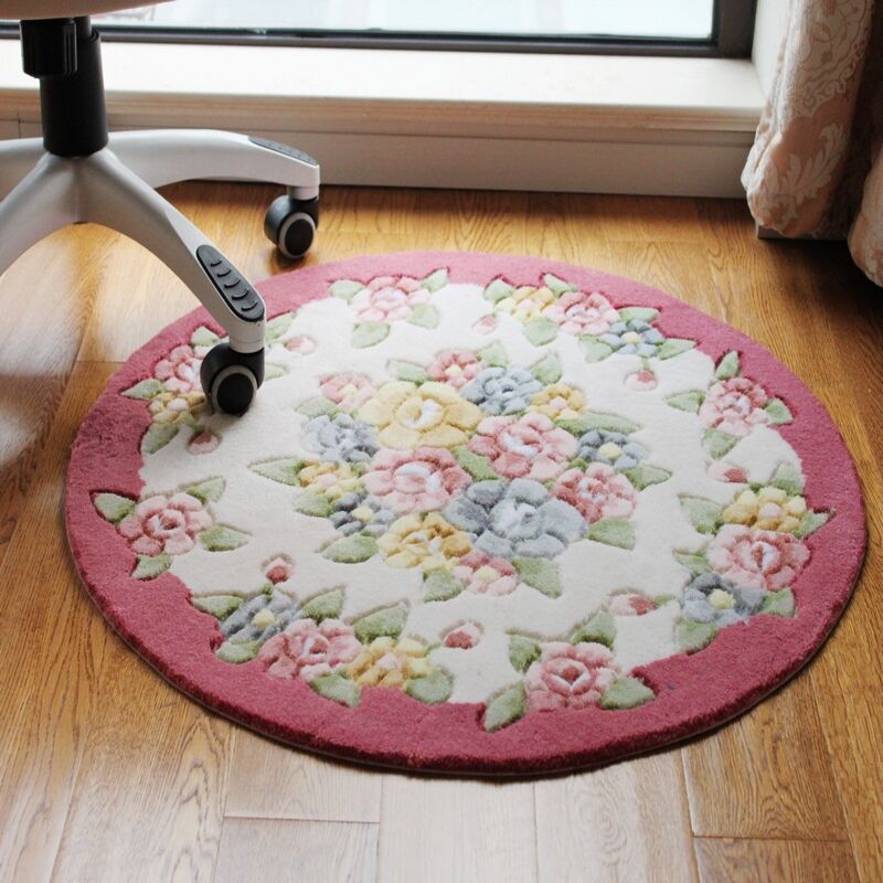 Rosa blomstertrykk rundt badeteppe dia 80cm sklisikker baderomsmatte for døråpning toilt soverom badematte teppe badeteppe