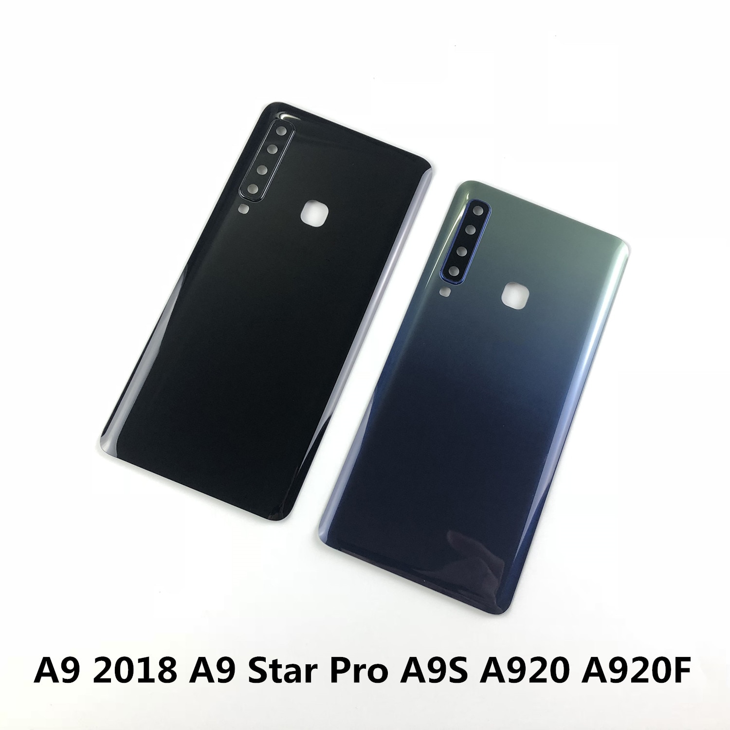 Pour Samsung Galaxy A9 A9 Star Pro A9S A920 A920F couvercle de batterie porte arrière boîtier en verre + couvercle d'objectif de caméra + colle autocollant