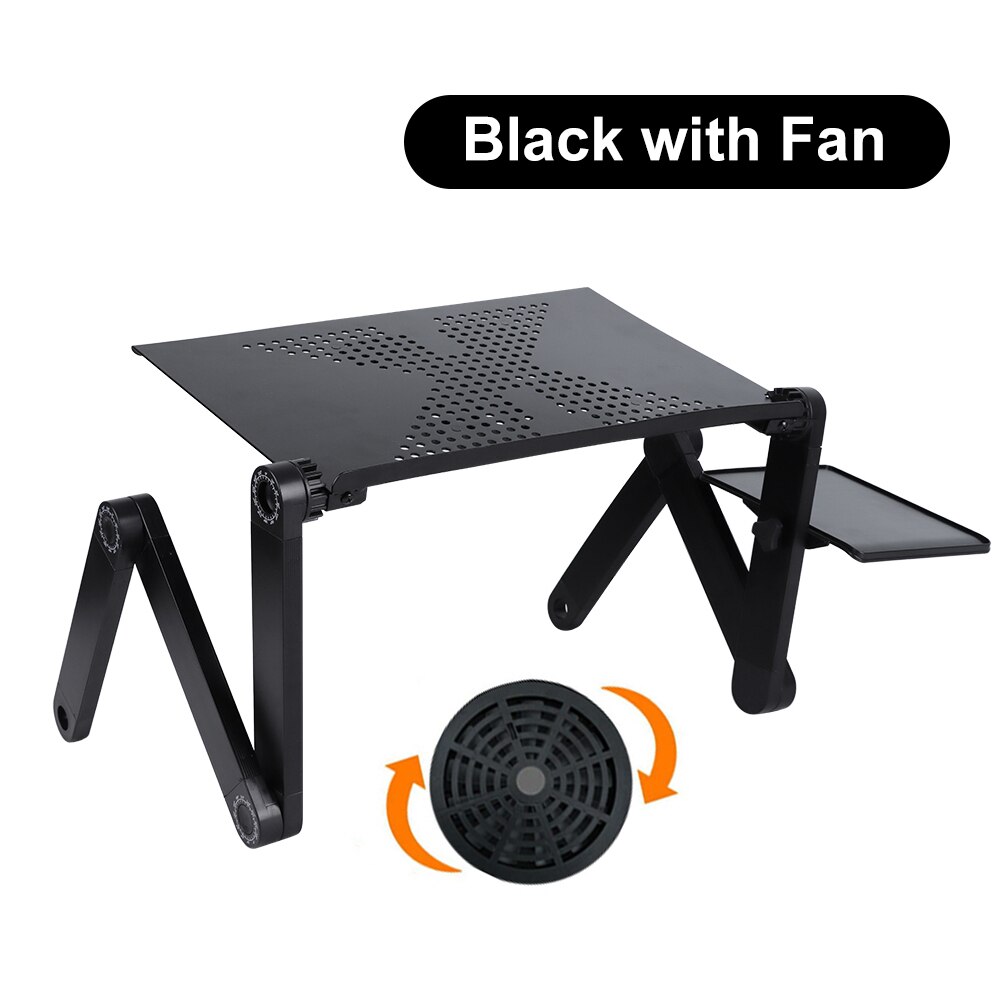 Draagbare Laptop Tafel Voor Bed Verstelbare Computer Tafel Ergonomische Lap Notebook Stand Lapdesk Trayy Lade Met Muismat: Black With Fan