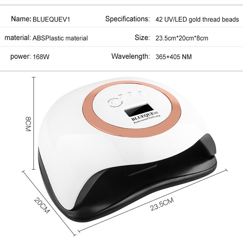 BLUEQUE-lámpara UV de secado rápido para uñas, herramienta de salón de manicura con sensor inteligente de movimiento, 42LED, 168W, V1,